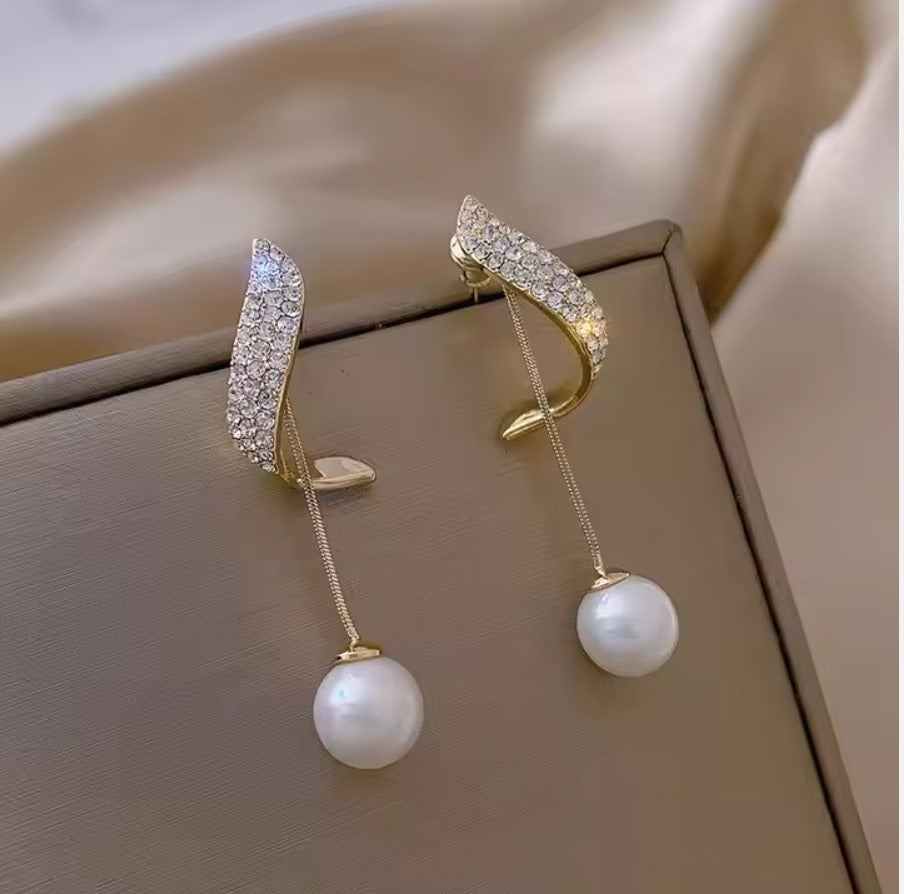 SF Pearl & Diamond Gold Earrings